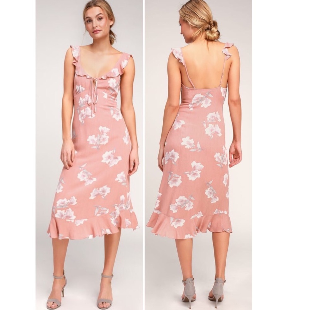 Lulu’s Fresh Blooms Blush Floral Print Midi